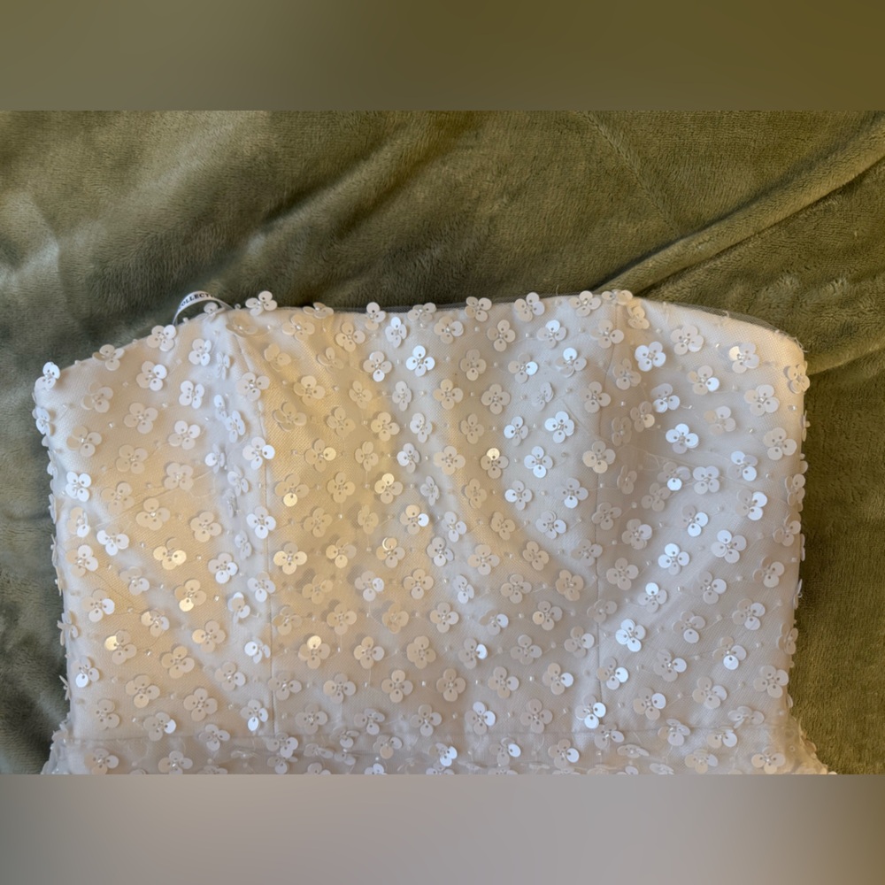 Dessy Pearl Sequin Strapless Mini Dress | Size 8 | Bridal / Cocktail - Picture 10 of 11